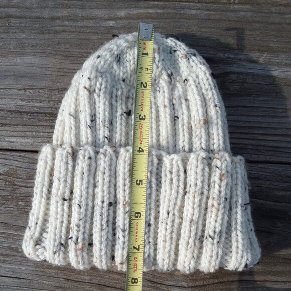 Mens Hipster Wide Cuff Beanie Hat Hand Knit Rib Acrylic Sailor Womens Biscotti M - Picture 8 of 11
